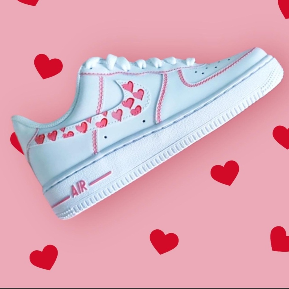Hand Painted Valentine’s Nike Air Force 1 | Custom Pink Red AF1 | One of a Kind